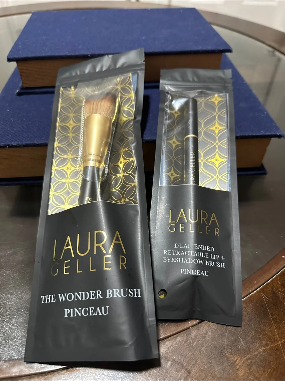 Laura Geller Black and Gold Retractable Makeup Brush Set